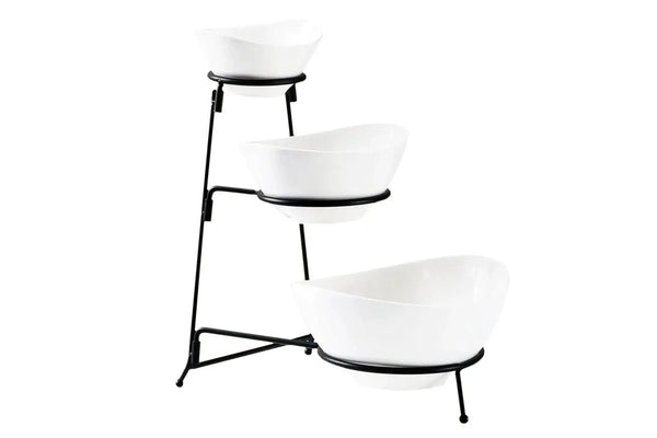 Utile 3 Tier White Bowl with metal rack Utile