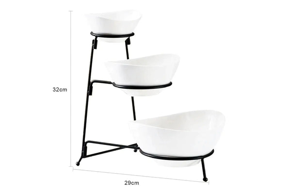 Utile 3 Tier White Bowl with metal rack Utile