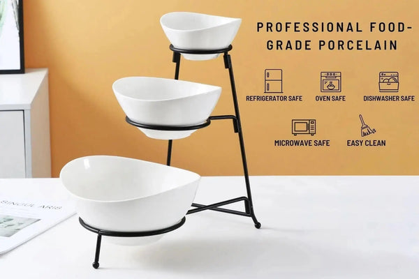 Utile 3 Tier White Bowl with metal rack Utile