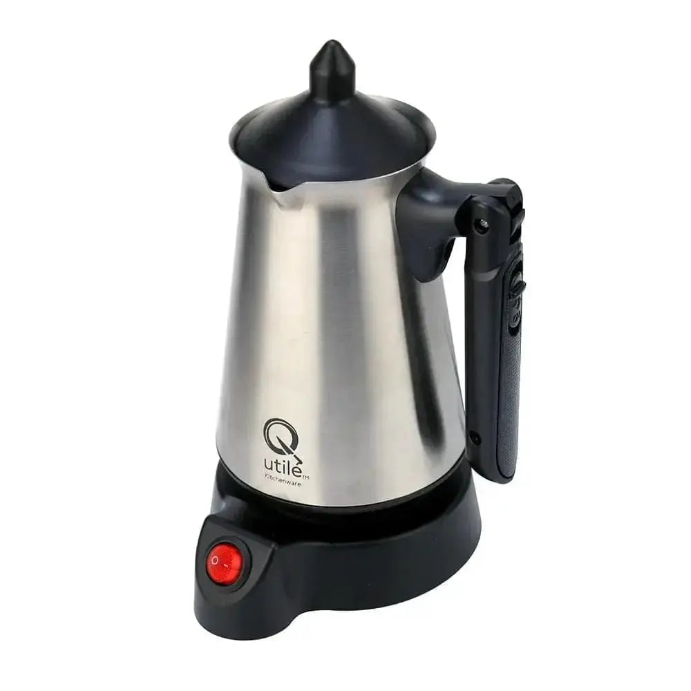 Utilé 20 oz Stainless Steel Electric Turkish Coffee Maker | 1-4 Cups 120V Electric Kettle | Cool-Touch Long Moveable Handle | Low Watt Turkish